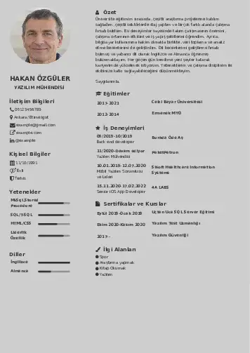 Yazılım Mühendisi Cv Örnekleri cv indir